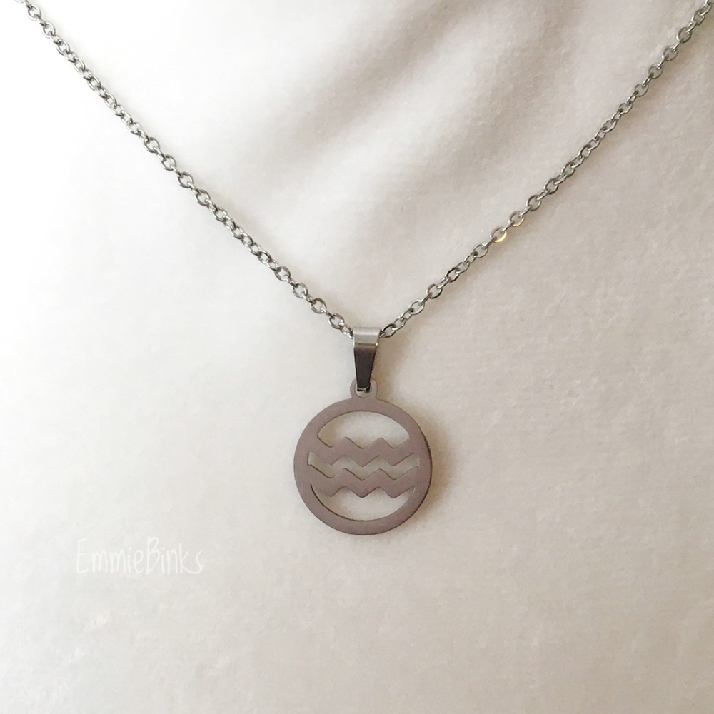 NWT Aquarius Stainless Steel Pendant Necklace ~ Zodiac Sign Minimalist Necklace